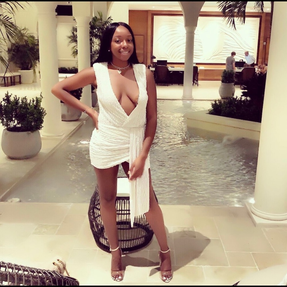 White mini beaded dress !